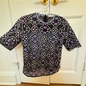 Sandro Black and Purple Lace Blouse